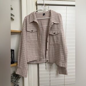 SHEIN Pink Plaid Button-Up Blazer